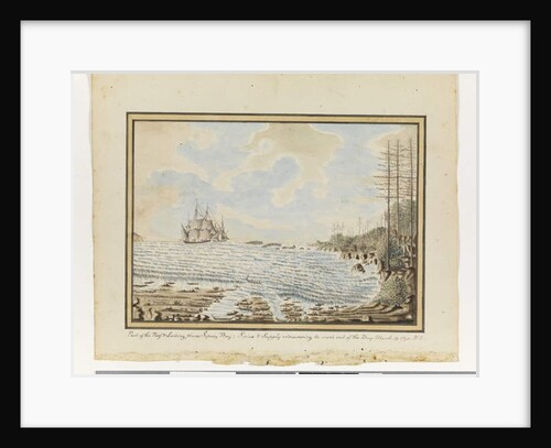 Opp. p. 194. `Part of the Reef & Landing places Sydney Bay; Sirius & Supply endeavouring to work out of the Bay. March 19 1790', c.1802 by William Bradley