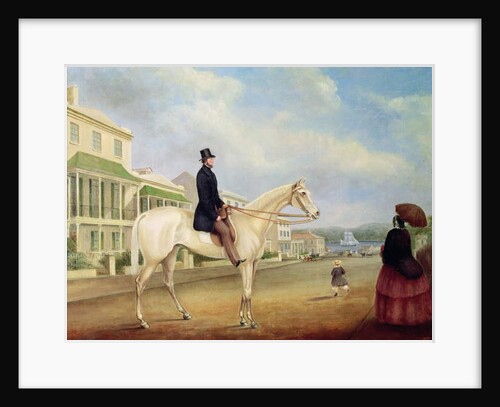 Rider on a white horse, probably in Macquarie Street North, c.1850 by Joseph Fowles