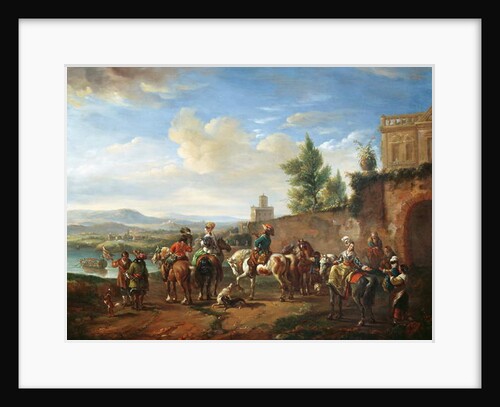 A Hunting Party by a Country House by Carel van Falens or Valens