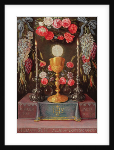 A Chalice with the Eucharist in a cartouche decorated with flowers and fruit, c.1664 by Jan van the Elder Kessel