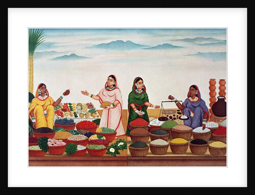 Vegetable and Spice Market at Benares, c.1840 by Indian School