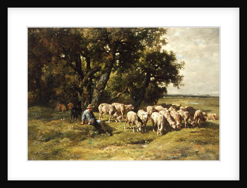 A shepherd and his flock by Charles Emile Jacques