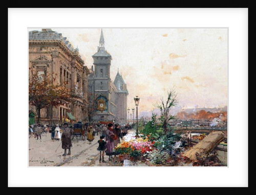 The Flower Market, Paris by Eugene Galien-Laloue