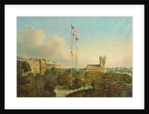 Factories at Canton, China, c.1850 by American School