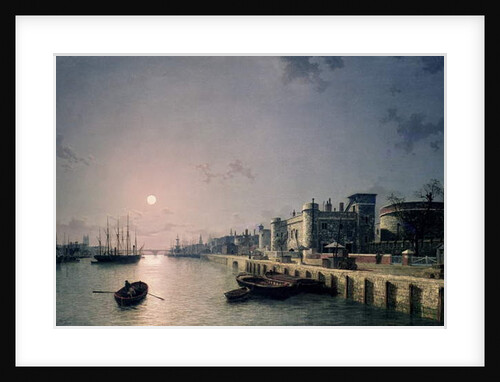 Tower of London and the Thames in moonlight by Henry Pether