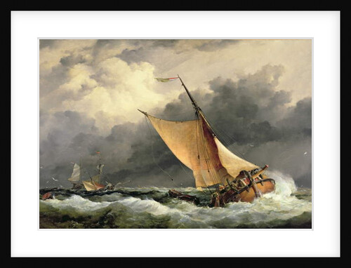 Dutch cargo boats in rough sea by Edward William Cooke