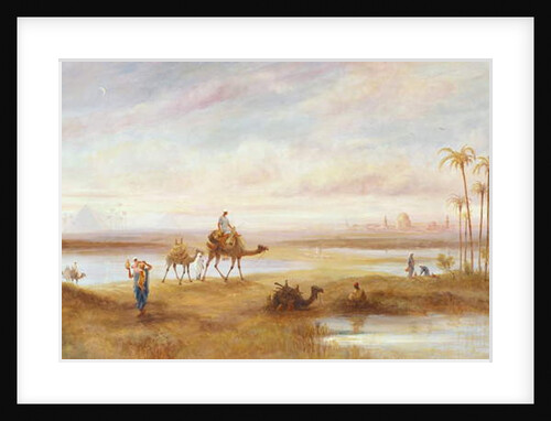 Figures and camels at an oasis by Frederick Goodall