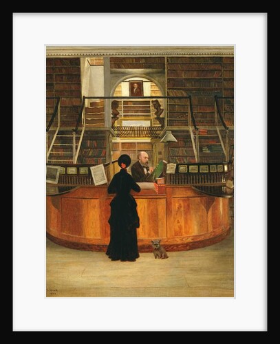 The interior of the Logan Library Philadelphia, with the librarian LLoyd Pearsall Smith at his desk, 1880 by George Bacon Wood