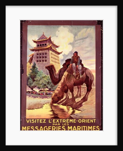 Camels Watering in front of the Gates of Pekin, poster advertising the 'Messageries Maritimes', c.1920 by Ruedolf