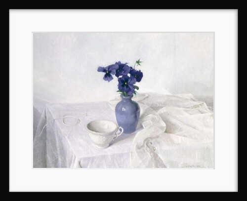 Pansies in a Blue Vase, Still Life, 1990 by Arthur Easton