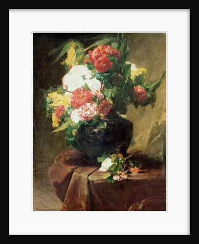 Peonies in a Vase on a Draped Table. 1895 by Georges Jeannin