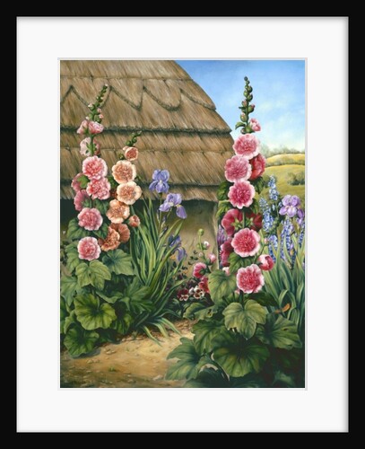 Cottage Garden with Hollyhocks, 1995 by Amelia Kleiser