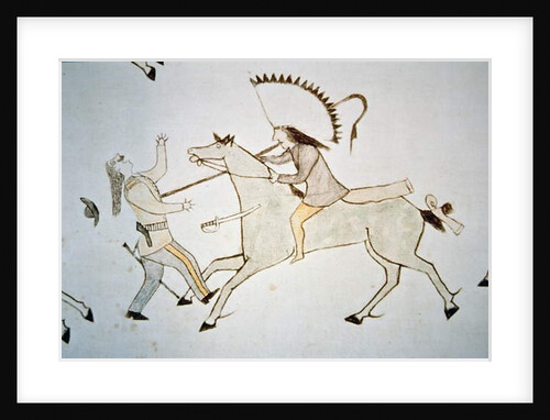 A warrior striking down a US cavalry trooper at the Battle of Little Bighorn in 1876 by American School