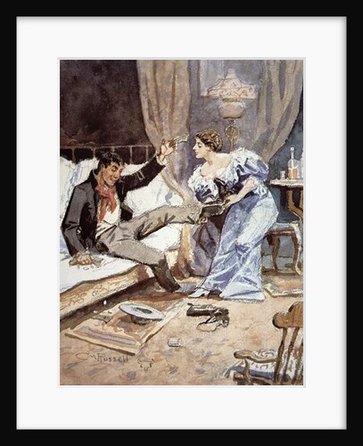 Saloon girl with a drunken cowboy, c.1898 by Charles Marion Russell