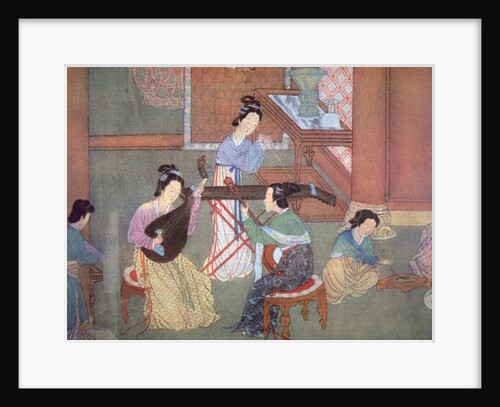 Chinese lute, moon guitar and table zither by Ming Dynasty Chinese School