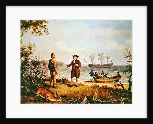 William Penn arrives in America for the first time and meets a Native American in 1682 by Thomas Birch
