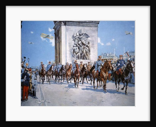 WWI victory parade passing through the Arc de Triomphe by Francois Flameng