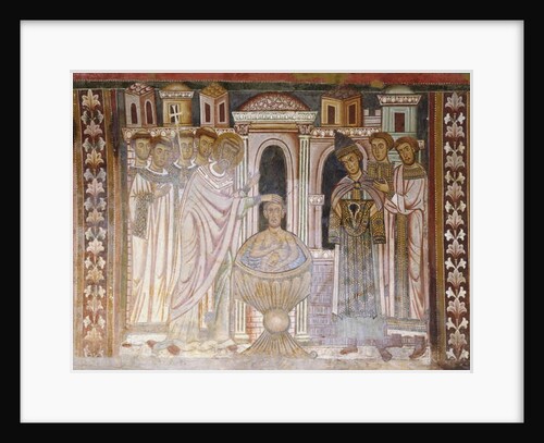 Baptism of Constantine which heals his leprosy by School Italian