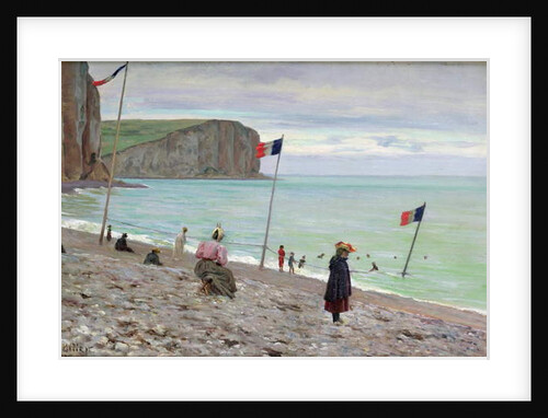 Beach scene at Fecamp, northern France by Francois Auguste Didier Clovis