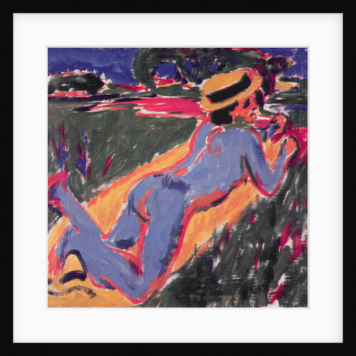 Blue Reclining Nude with a Straw Hat, 1908 by Ernst Ludwig Kirchner