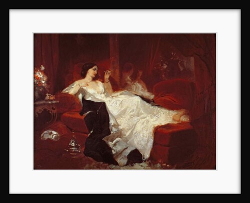 Woman on a red sofa by Eugene-Louis Lami