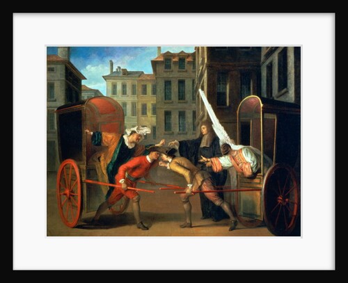 The Two Coaches, a scene added to the comedy 'The Fair at Saint-Germain' by Jean-Francois Regnard and Charles-Riviere Dufresny c.1695 by Claude Gillot