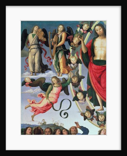 The Ascension of Christ, detail of Christ and musician angels, upper right section, 1495-98 by Pietro Perugino