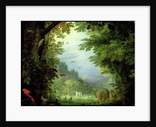 Earth or The Earthly Paradise, detail of Adam and Eve with God and other animals, 1607-08 by Jan the Elder Brueghel