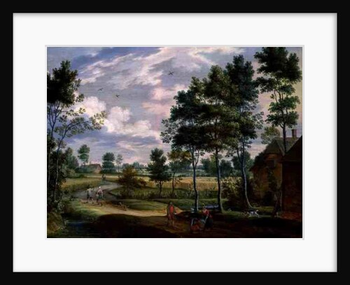 Figures outside a Cottage in a Country Landscape by Isaak van Oosten