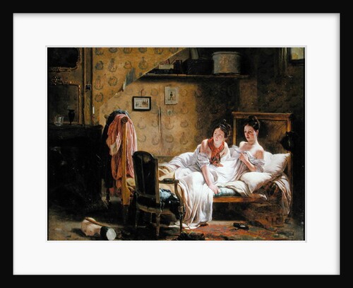 Two Women in a Bed disturbed by a Cat by Jean Alphonse Roehn