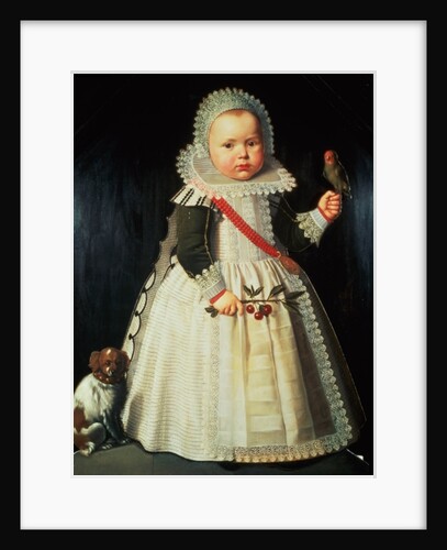 Portrait of a young boy holding a parrot by Wybrand Simonsz. de Geest