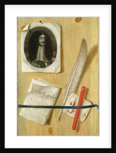 A trompe l'oeil of an engraving of King Charles II by Edwaert Colyer or Collier