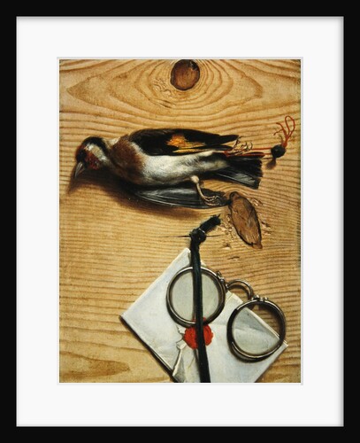 A tromple l'oeil of a pair of spectacles and a finch, 1740 by Conrad Manlich
