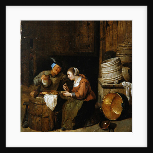 An interior scene with two peasants by Hendrik Martensz Sorgh