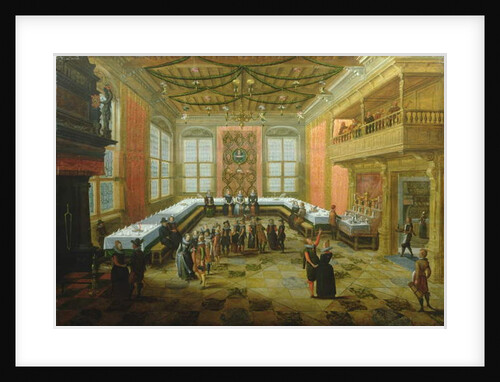 Elegant Figures Congregating in a Banqueting Hall by Louis de Caullery