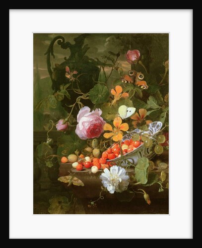 A Still Life of Strawberries in a Bowl and Flowers, 1696 by Jan Mortel