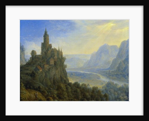 Mountainous landscape with a castle by Cornelis Saftleven