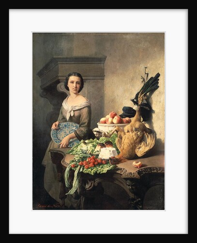 Serving girl standing by a side-table covered with food, 1859 by David Emil Joseph de Noter