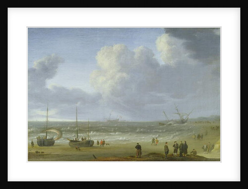 Ships in an Estuary with Fishermen by a Jetty by Jeronimus van Diest