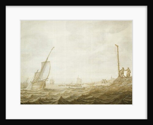 A Grisaille of a Coastal Scene with Figures by Cornelis Pietersz. de Mooy