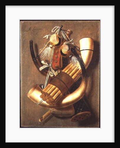 Still-life of hunting accessories by Antonius Leemans