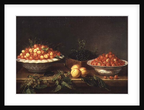 Still-life with fruit in porcelain dishes and a wooden box by Joseph Plepp
