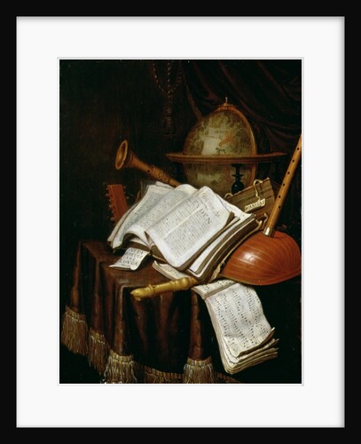 Vanitas with a globe, musical scores and instruments, 1692 by Edwaert Colyer or Collier