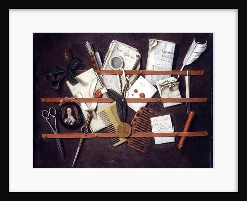 Trompe l'oeil letter rack with a miniature portrait of a young man in armour, 1697 by Edwaert Colyer or Collier