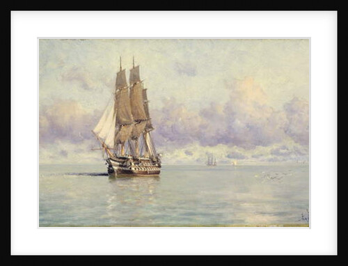 A Man-O-War Becalmed, 1885 by Eduardo de Martino