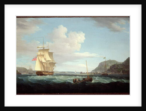 A British Frigate with a Longboat off the Headland of Gallows Hill, Broad Bay, Isle of Lewis, Hebrides by Thomas Whitcombe