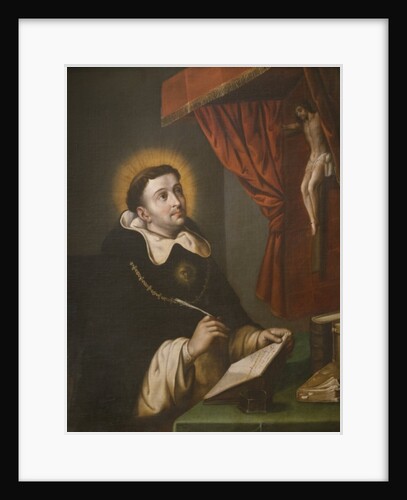 St. Thomas Aquinas writing before the crucifix by Antonio Rodriguez