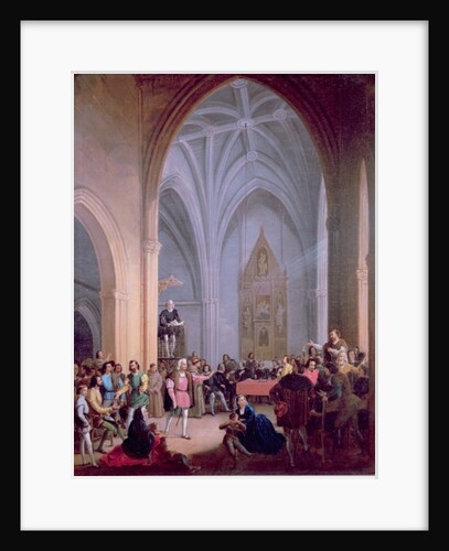 The letter of the Catholic Kings ordering the inhabitants of Palos to supply two ships for Christopher Columbus is read from the pulpit of the Church of S. Jorge on May 23, 1492 by Antonio Cabral Bejarano