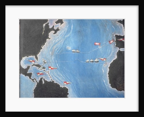 Map showing the route of Christopher Columbus on his first voyage to the New World by Spanish School