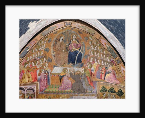 St. Francis offering Roses to the Apparition of Christ and the Virgin, fresco from the Porziuncola, 1393 by Ilario da Viterbo